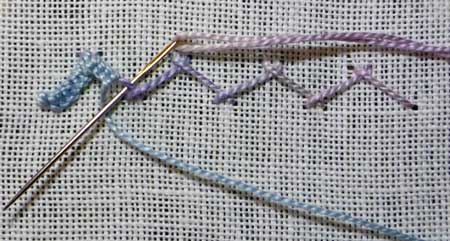 buttonholed herringbone step 2