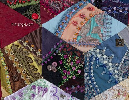 Crazy quilt stitch along Tumbling Block 12