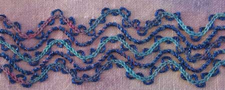 free form needlework sampler section chain stitch