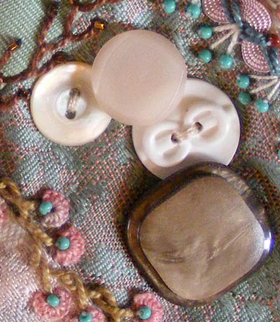 crazy quilt block section with buttons