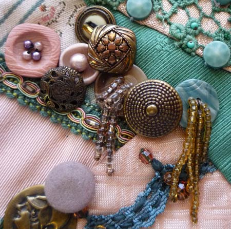 crazy quilt detail of vintage buttons