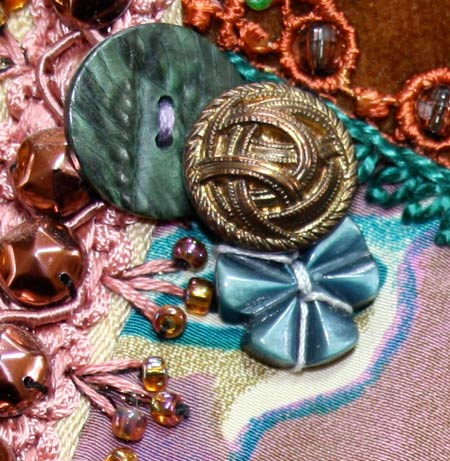 crazy quilt detail of vintage buttons