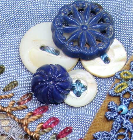 crazy quilt detail of vintage buttons