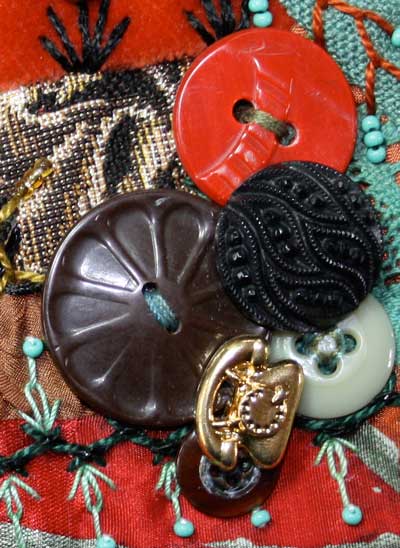 crazy quilt block section with vintage buttons