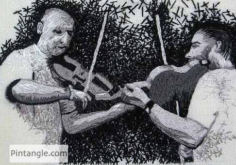 Fabric Postcard – Dueling Fiddlers