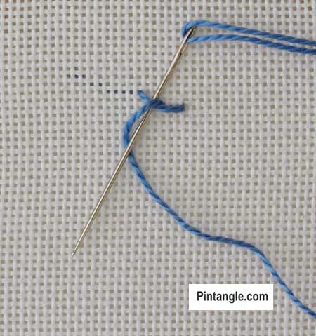 step by step illustrated instructions for Knotted Cretan Stitch 3
