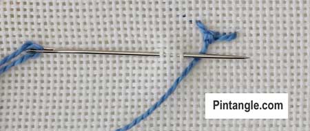 step by step illustrated instructions for Knotted Cretan Stitch 5