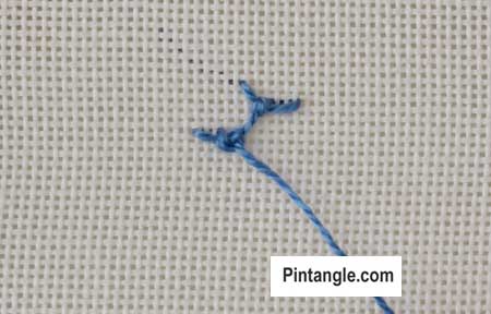 step by step illustrated instructions for Knotted Cretan Stitch 8
