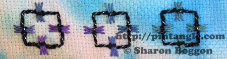 hand embroidered sample of butterfly chain stitch 