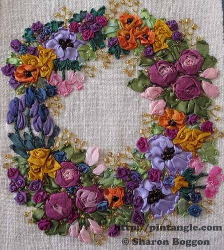 Silk ribbon embroidery sampler