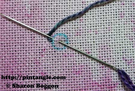 how to hand embroider a buttonhole eyelet flower step 2