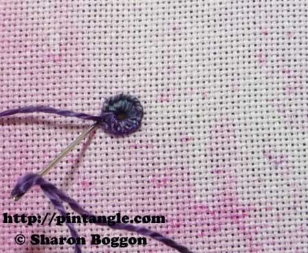 how to hand embroider a buttonhole eyelet flower step 4