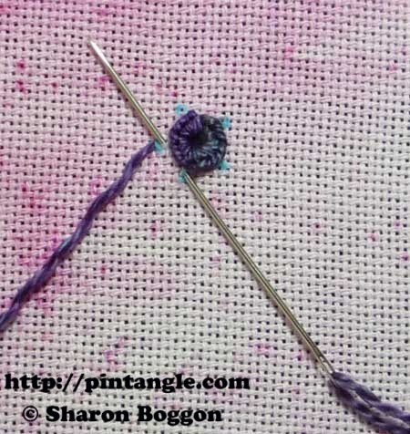 how to hand embroider a buttonhole eyelet flower step 6