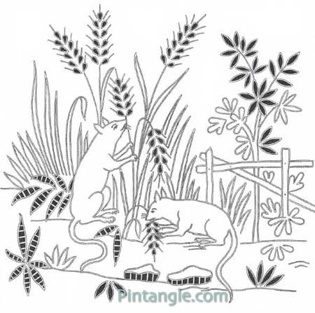 French Fable Embroidery pattern of two mice