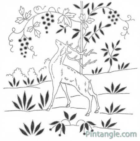 French Fable Embroidery pattern of stag deer