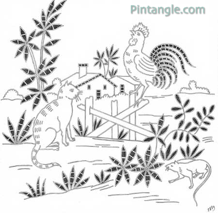 French Fable Embroidery pattern of rooster