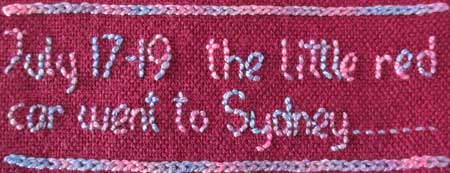 hand embroidery detail on needlework stitching sampler