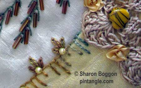How to hand embroider crazy quilt seams-detached chain and buttonhole