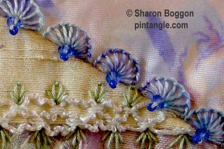 How to hand embroider crazy quilt seams-Half buttonhole wheels 