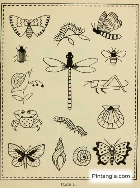 hand embroidery pattern of insects