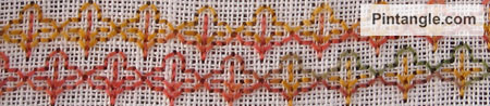 Back stitch sample using hand dyed thread