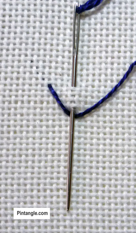 Beaded Alternating Feather stitch tutorial step 1