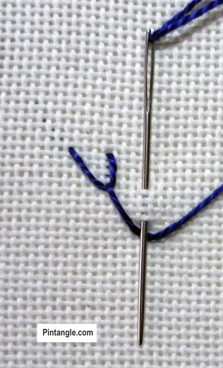 Beaded Alternating Feather stitch tutorial step 2