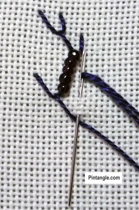 Beaded Alternating Feather stitch tutorial step 4