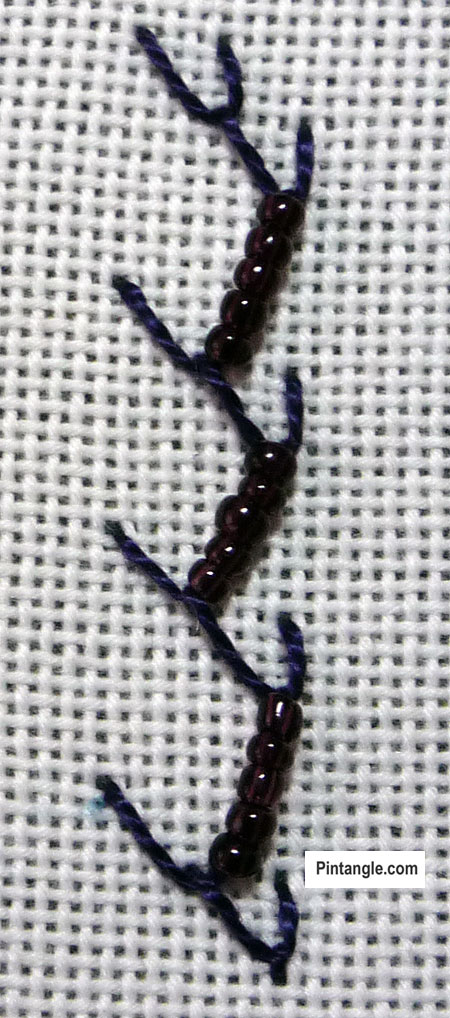 Beaded Alternating Feather stitch tutorial step 5