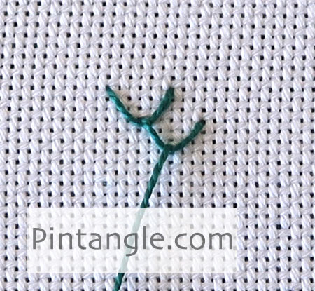 How to work Beaded Feather and Chain stitch tutorial step 1