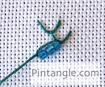 How to work Beaded Feather and Chain stitch tutorial step 3