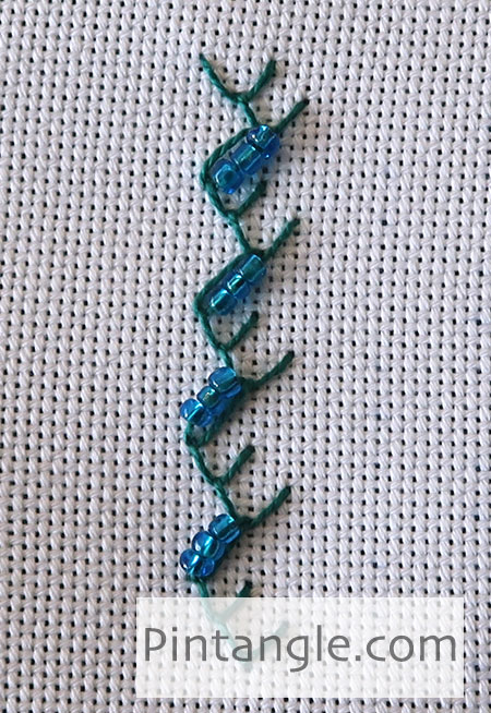 How to work Beaded Feather and Chain stitch tutorial step 5