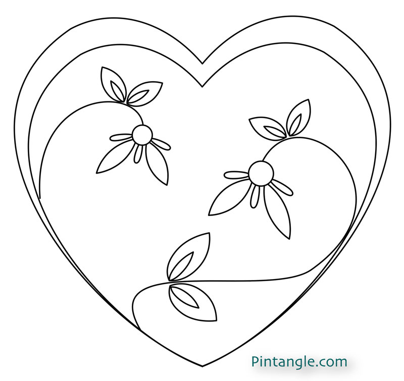 Free Hand embroidery pattern of heart and flowers