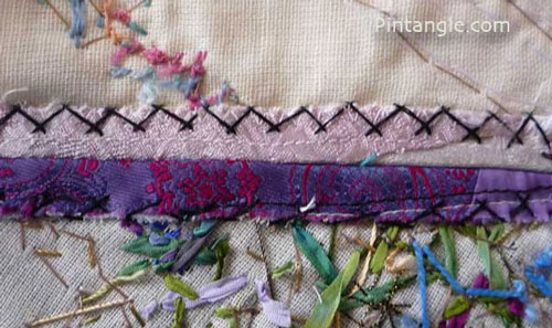 Assembling a crazy quilt herringbone stitched flat seams