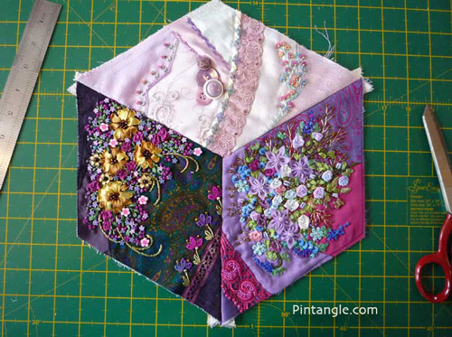 Assembling a crazy quilt tumbling block