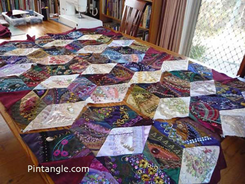 Assembling a crazy quilt - set on the table