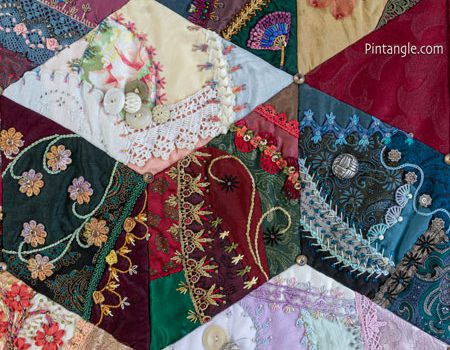 Crazy quilt stitch along Tumbling Block 14