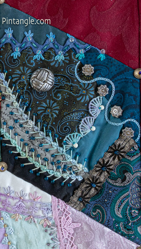 Crazy quilt stitch along Tumbling Block 14 2nd dark toned diamond