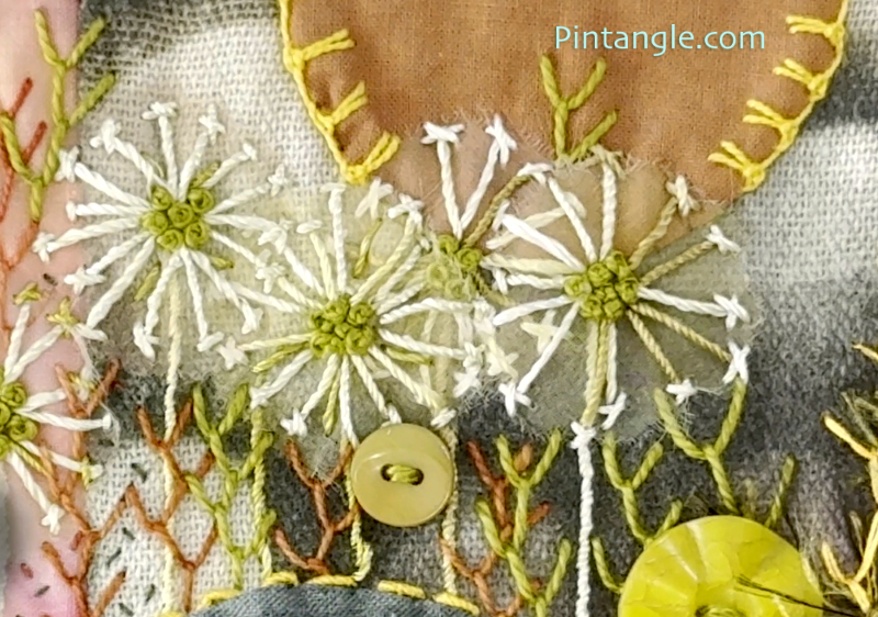 Autumnal slow stitch roll detail of flowers