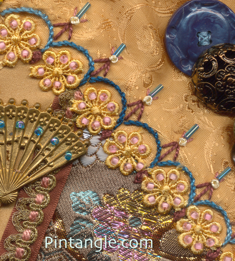 Embroidered and beaded lace demonstrating the idea for embellishing crazy quilt blocks