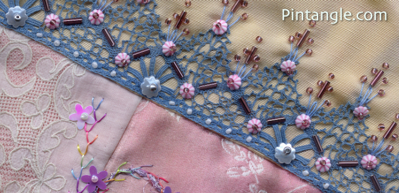 Embroidered and beaded lace demonstrating the idea for embellishing crazy quilt blocks