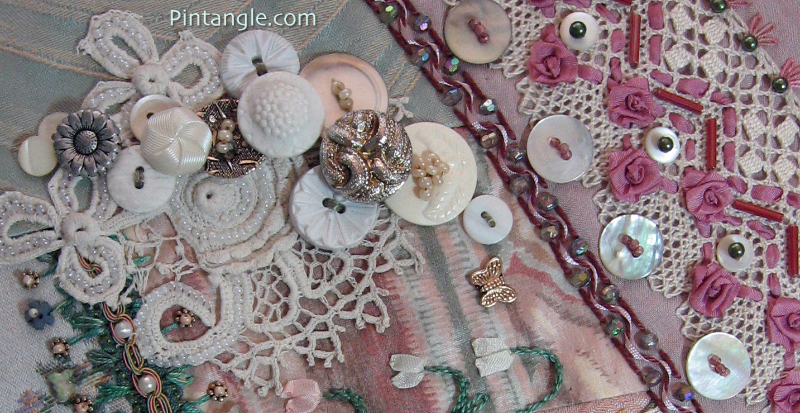 Button cluster demonstrating the idea for embellishing crazy quilt block