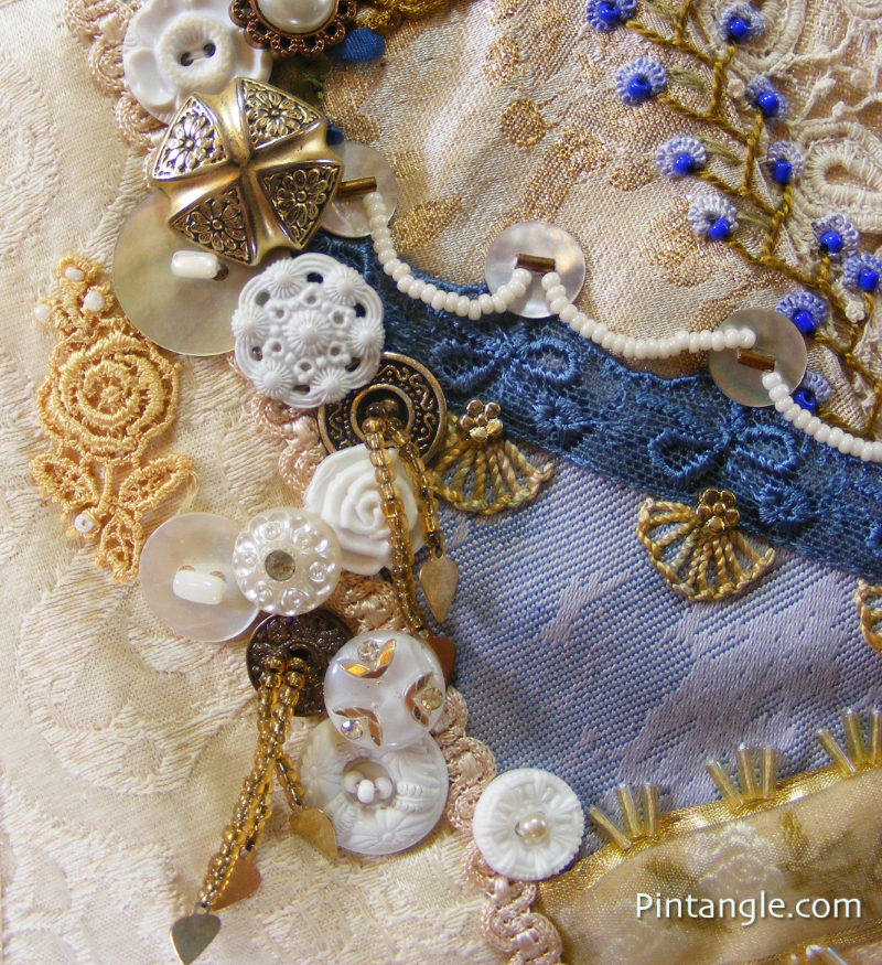 Buttons demonstrating the idea for embellishing crazy quilt block