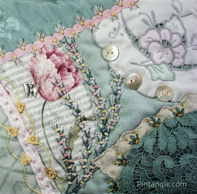 Embroidered doily demonstrating the idea for embellishing crazy quilt blocks