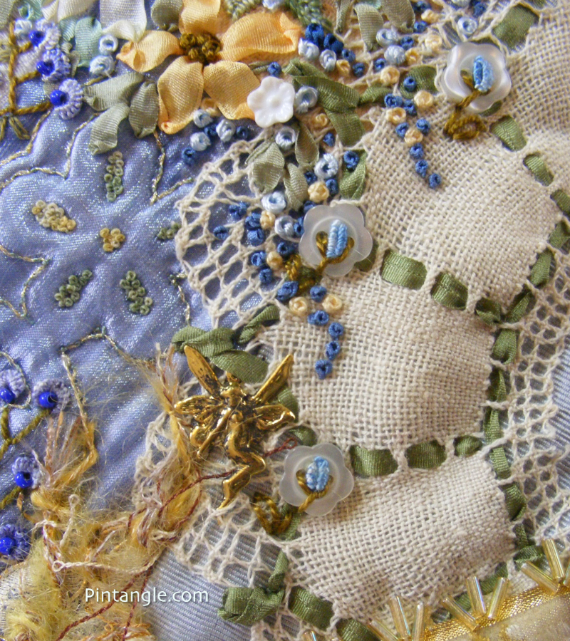 Embroidered doily demonstrating the idea for embellishing crazy quilt blocks