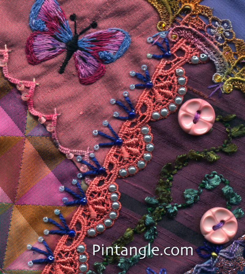 Embroidered  and beaded lace demonstrating the idea for embellishing crazy quilt blocks