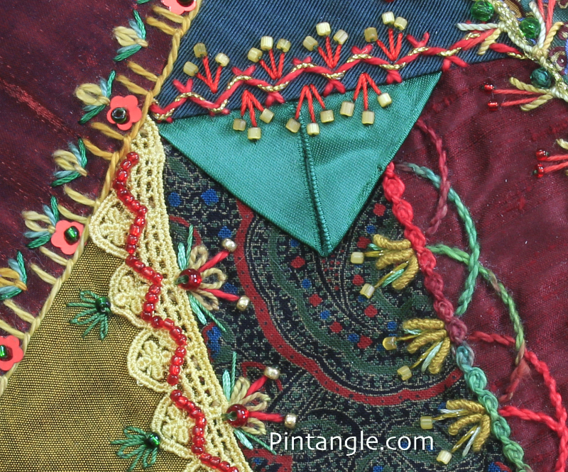 Prairie Point demonstrating the idea for embellishing crazy quilt blocks