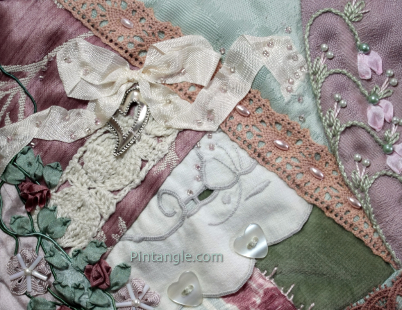 Ribbon Bow demonstrating the idea for embellishing crazy quilt blocks