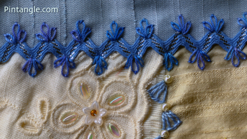 Embroidered ric rac braid demonstrating the idea for embellishing crazy quilt blocks
